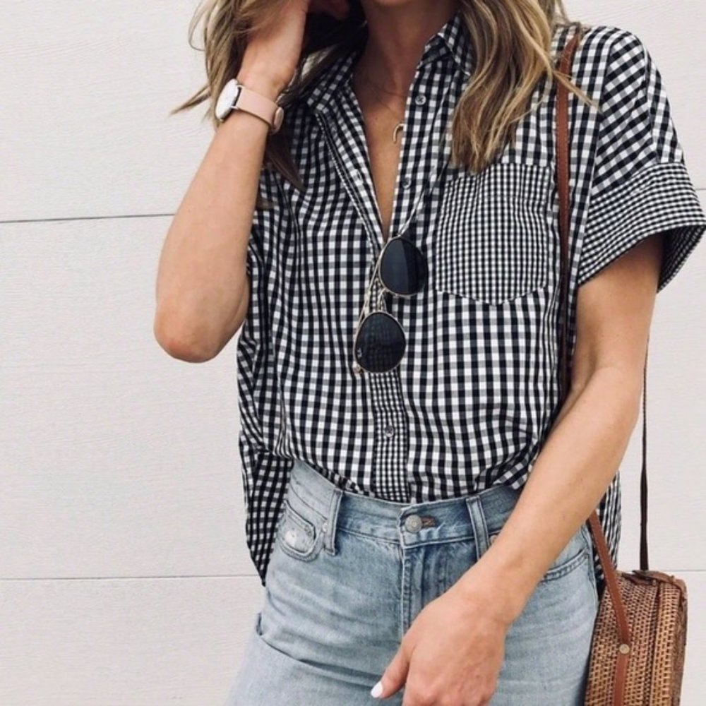 MADEWELL Gingham Play Button Up Top *
